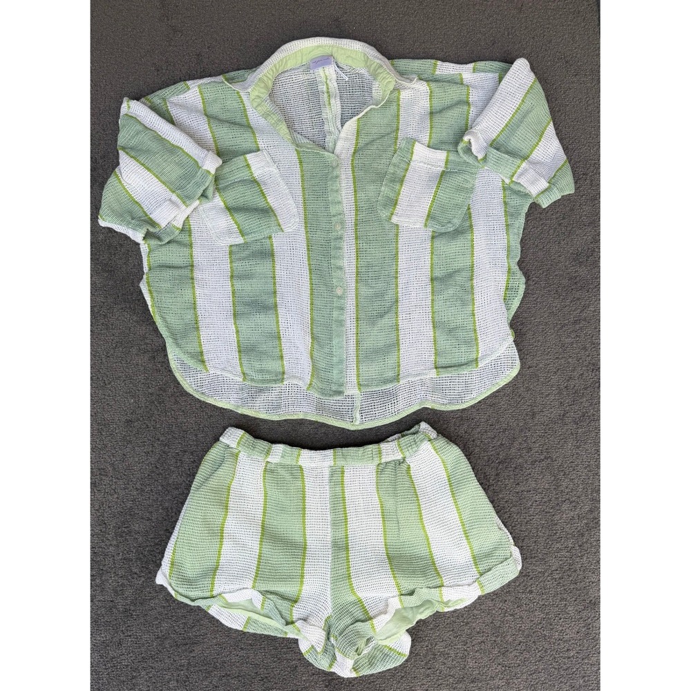 Out From‎ Under Urban Outfitters Sage Green White Striped Cotton 2 Piece Set M/S